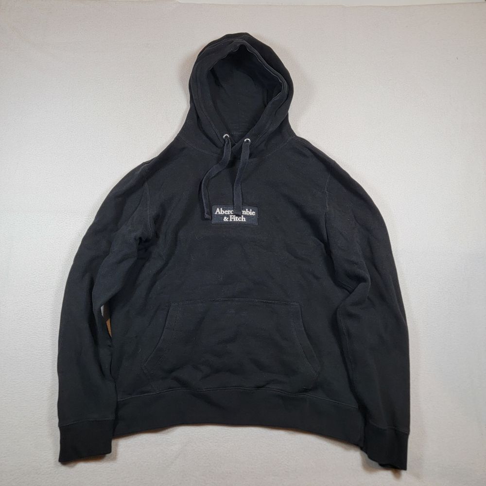 Abercrombie Unisex Soft AF Fleece Hoodie Sz M Medium Black Box Logo